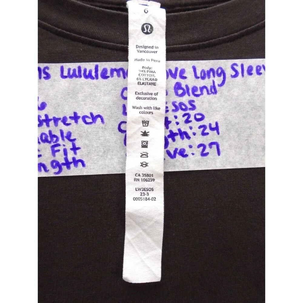 Lululemon Love Long Sleeve T Shirt Size 6 Women’s Breathable Hip Length Brown - Picture 3 of 6